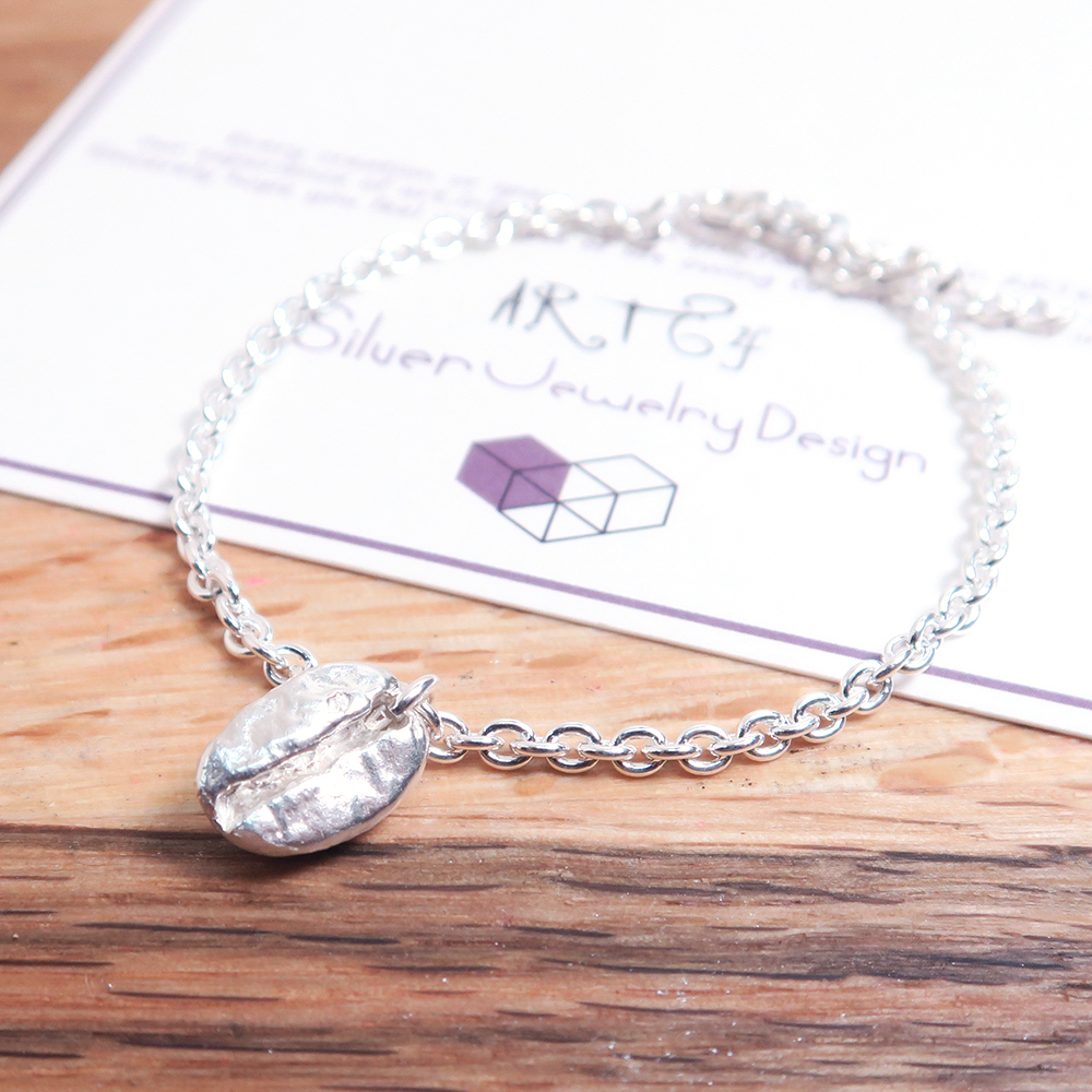 限量絕版設計 淺焙咖啡豆手鍊〈銀白款〉阿拉比卡原豆系列 925純銀手鍊