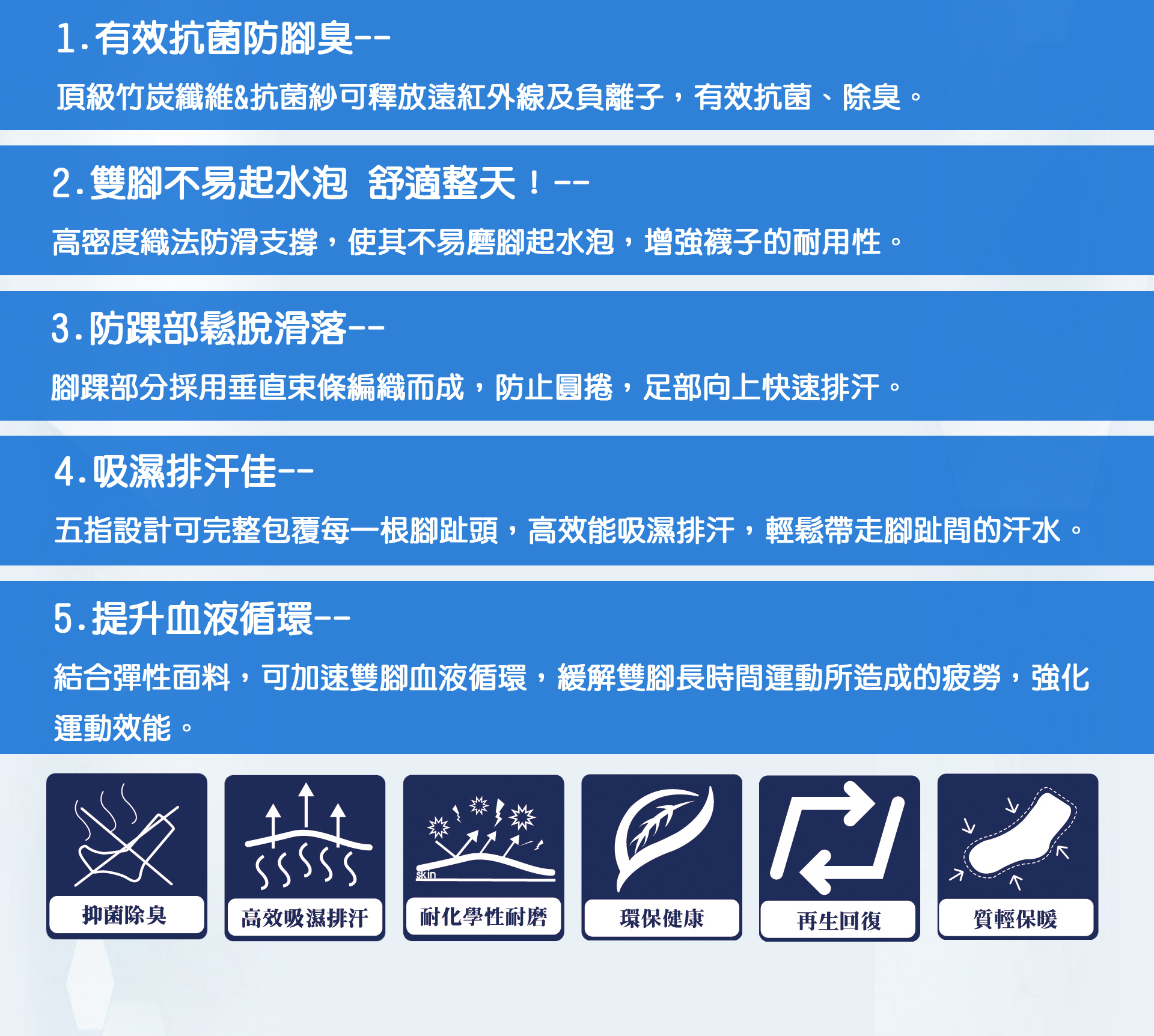 紗比優新品上市活進能竹炭抗菌五指襪不易起水泡吸濕排汗佳