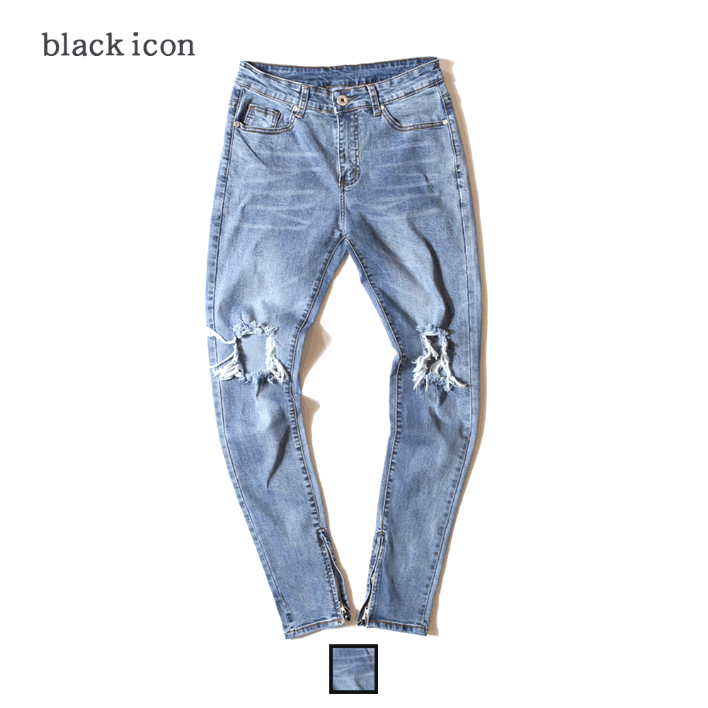【最後一件34腰】black icon｜ 雙膝破壞 拉鍊 牛仔褲 歐美品質 K98