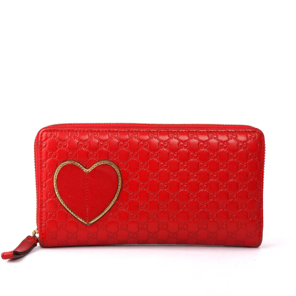 【GUCCI】愛心牛皮壓紋ㄇ型拉鍊長夾