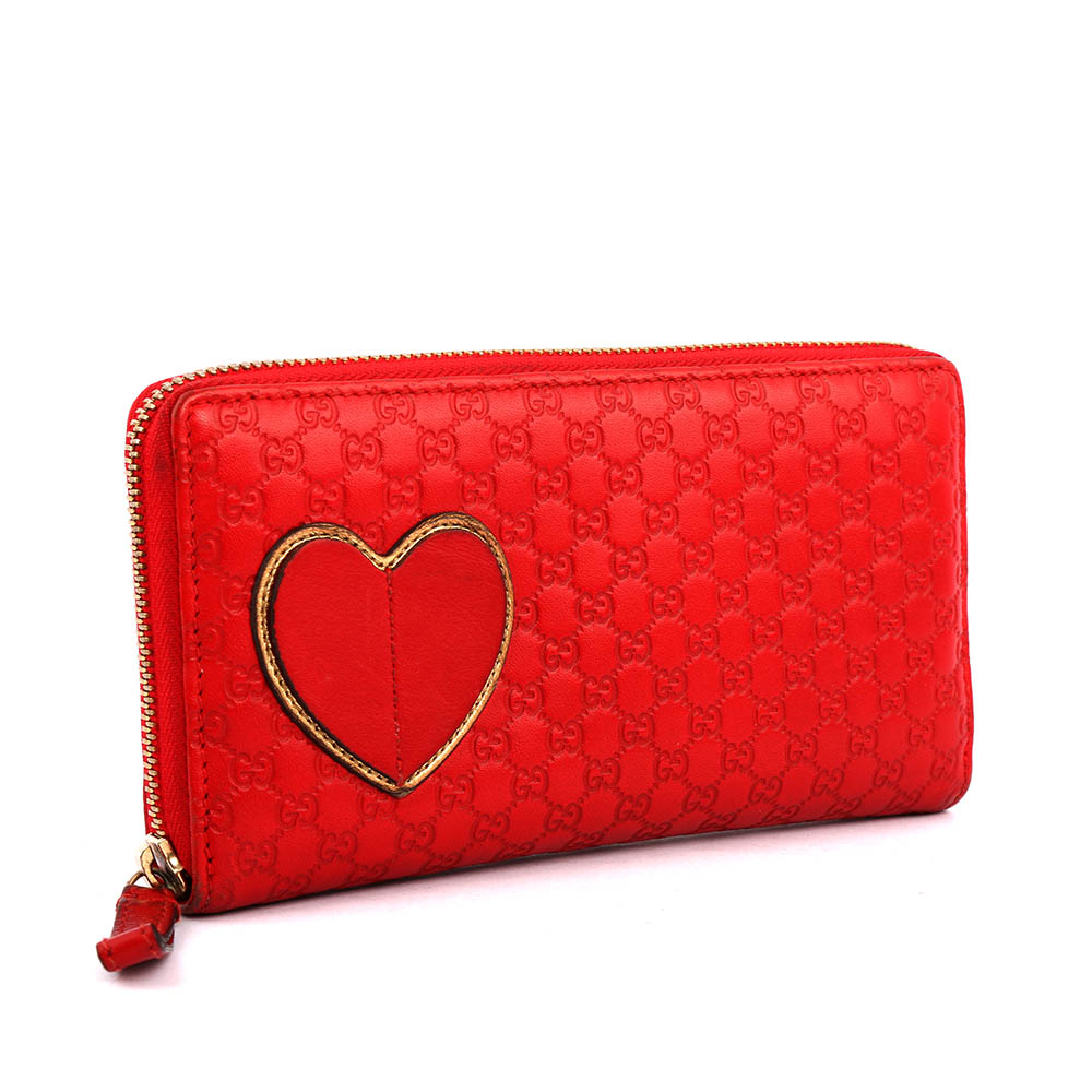 【GUCCI】愛心牛皮壓紋ㄇ型拉鍊長夾