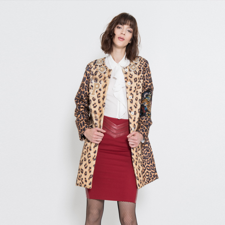 【Silvian Heach】豹紋徽章大衣
