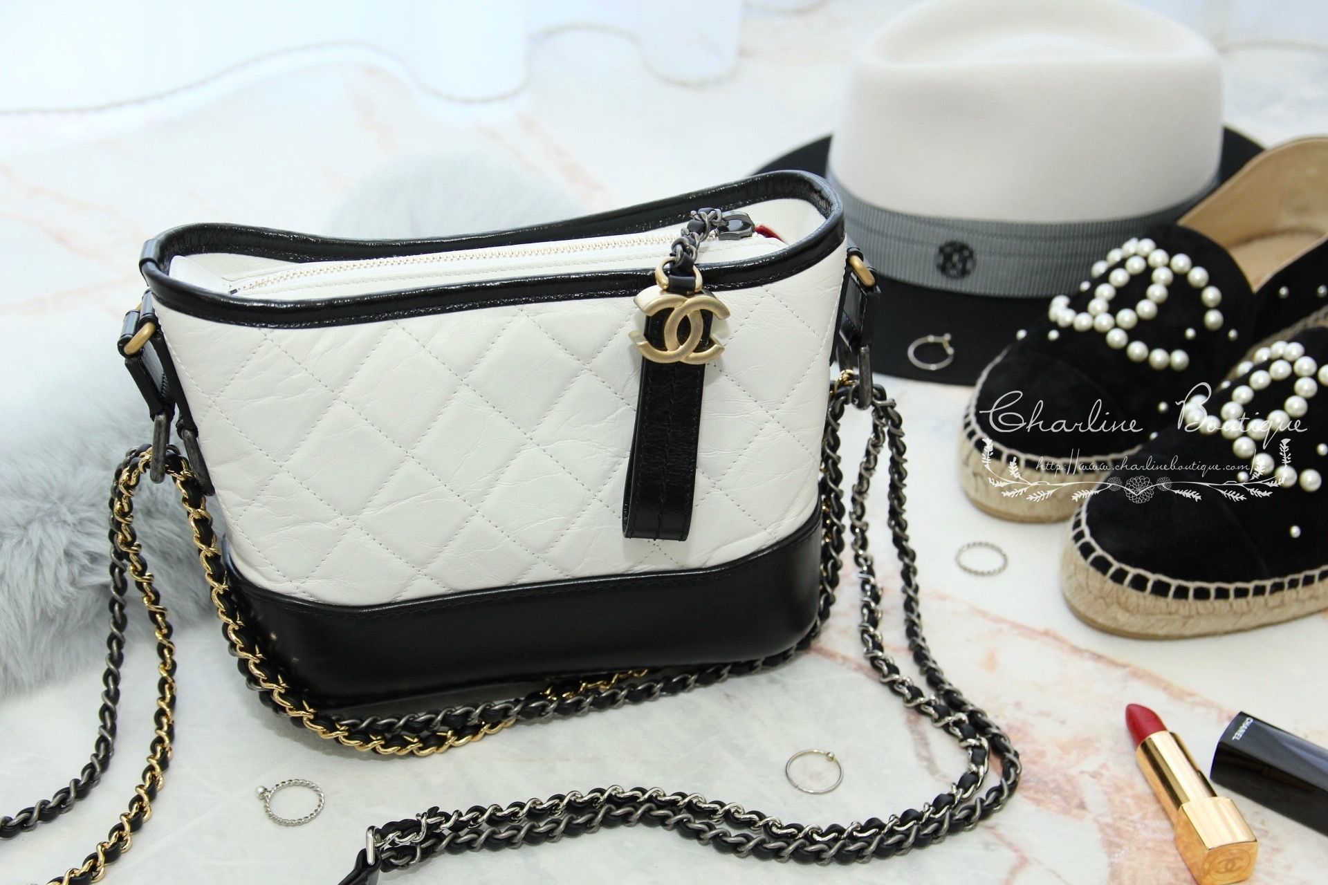 Chanel Gabrielle Small Hobo Bag 黑白色金銀鍊拼接小型鍊帶手袋