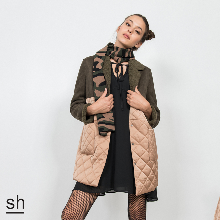 【SH】菱格彩色點點短版長袖針織上衣