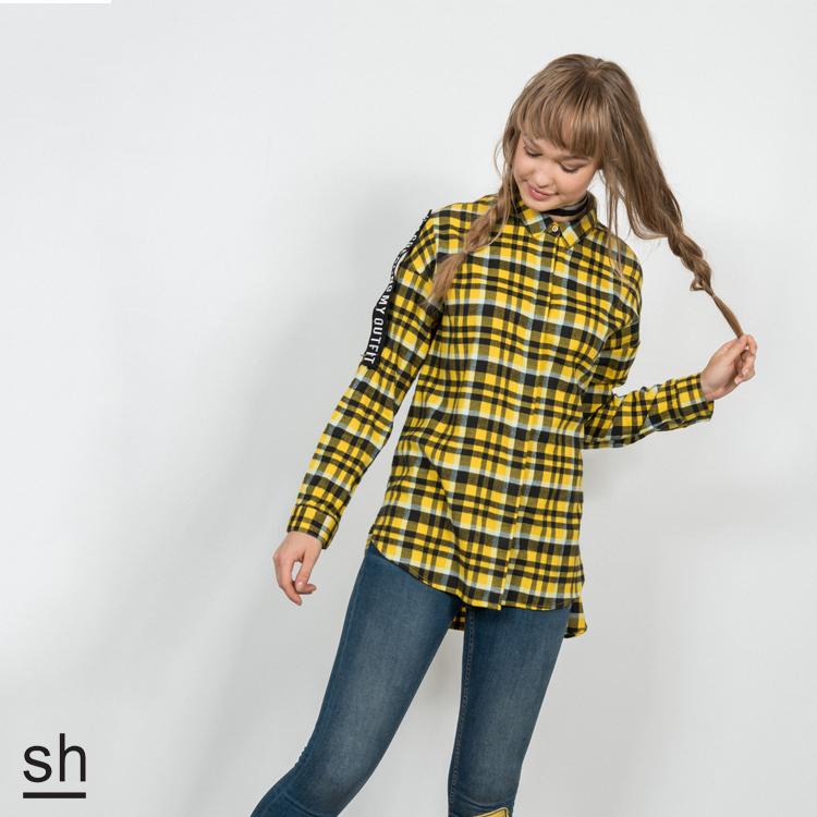 【SH】復古格子絨布寬版長袖襯衫