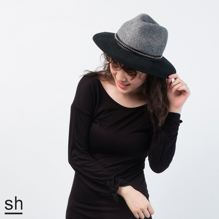 【SH】鉚釘裝飾毛料雙色紳士帽
