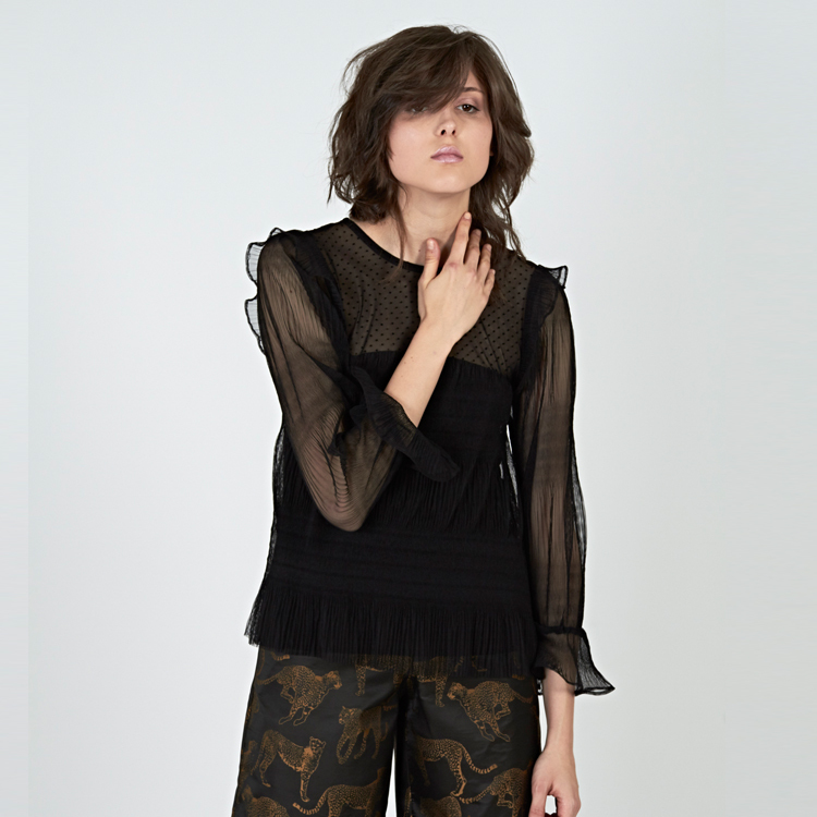 【Silvian Heach】紗質拼接長袖上衣