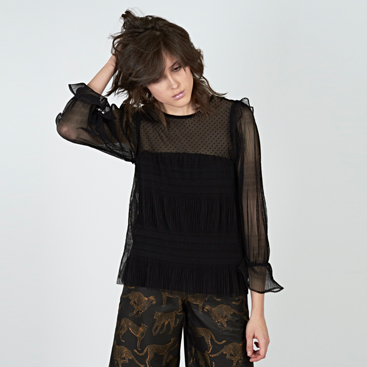 【Silvian Heach】紗質拼接長袖上衣