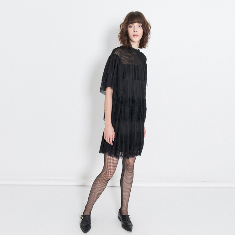 【Silvian Heach】蕾絲荷葉短洋裝