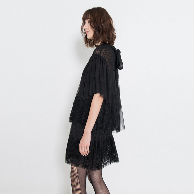 【Silvian Heach】蕾絲荷葉短洋裝