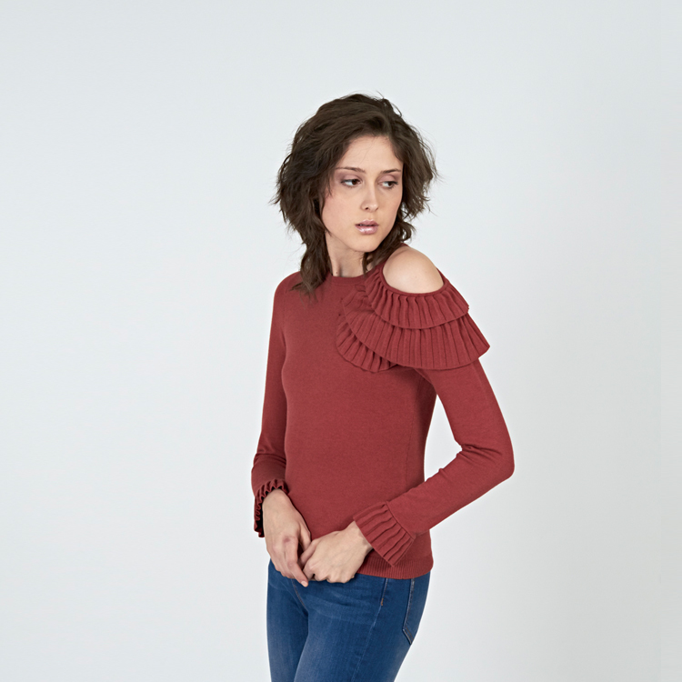 【SILVIAN HEACH】肩部荷葉長袖針織衫