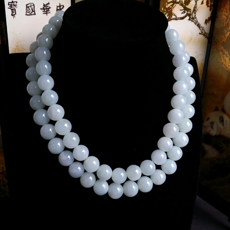 冰淺綠翡翠玉珠項鍊 (9.5mm直徑), 天然翡翠A玉, 緬甸玉, Jade, Jadeite