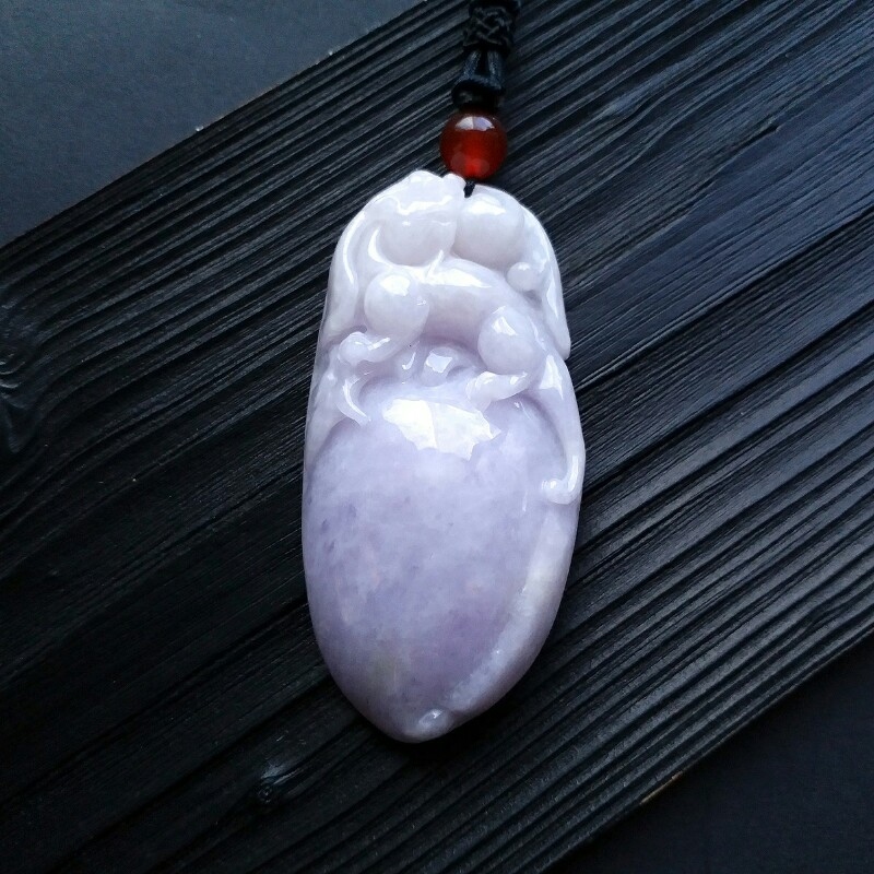 冰糯紫羅蘭貔貅壽桃吊牌, 天然翡翠A玉, 緬甸玉, Jade, Jadeite