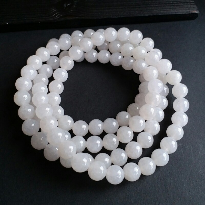 J721 冰種白翡翠玉珠項鍊 (9mm直徑)