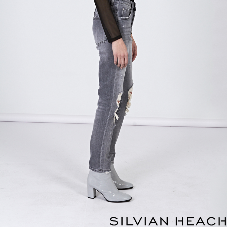 【SILVIAN HEACH】刷破十字架直筒牛仔褲