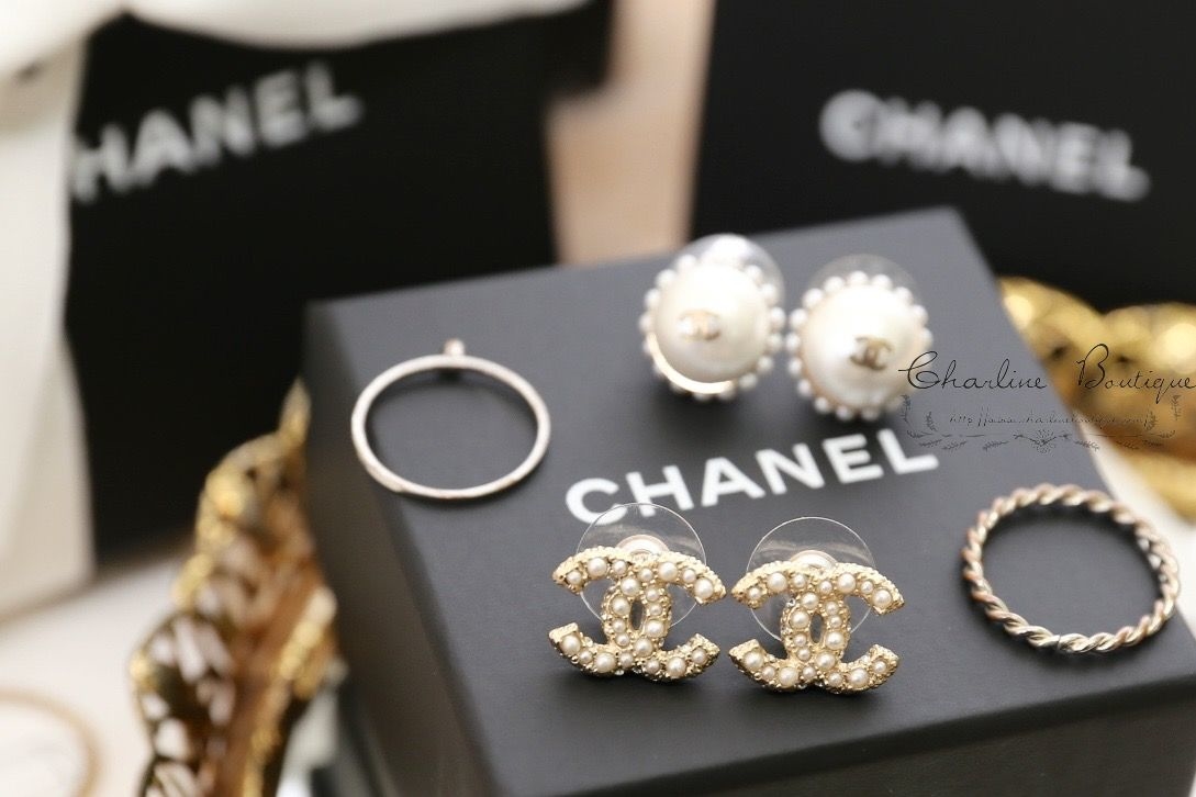Chanel Earrings 金色雙CC珍珠水鑽耳環-Charline Boutique 精品代購