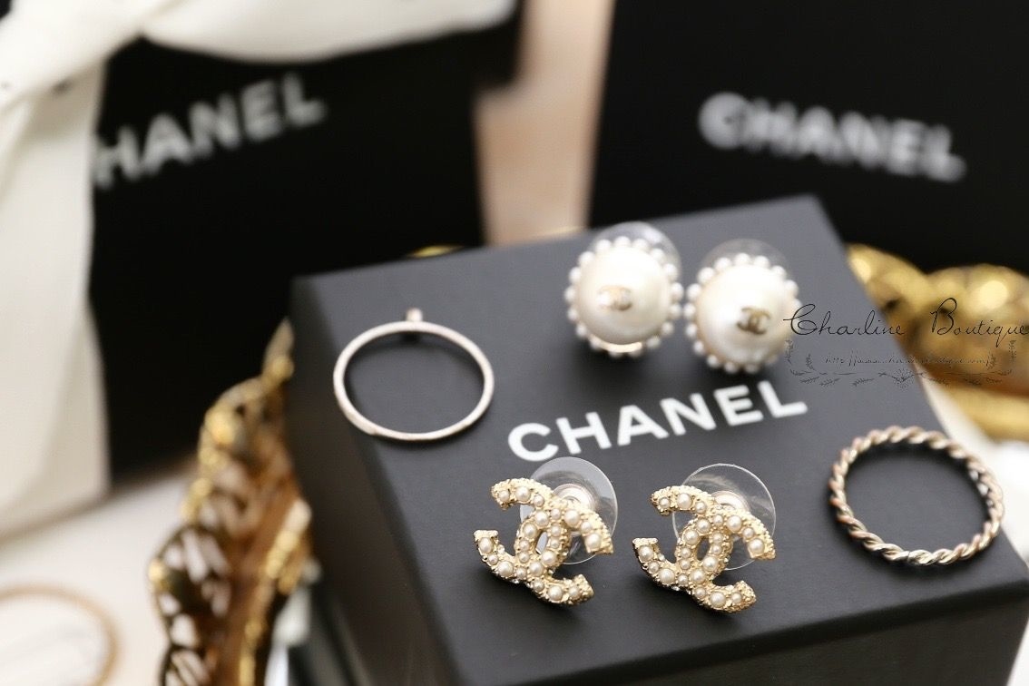 Chanel Earrings 金色雙CC珍珠水鑽耳環-Charline Boutique 精品代購