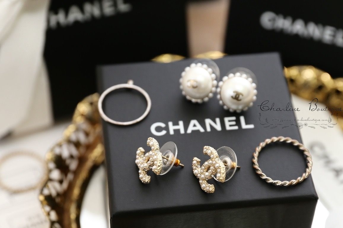 Chanel Earrings 金色雙CC珍珠水鑽耳環-Charline Boutique 精品代購