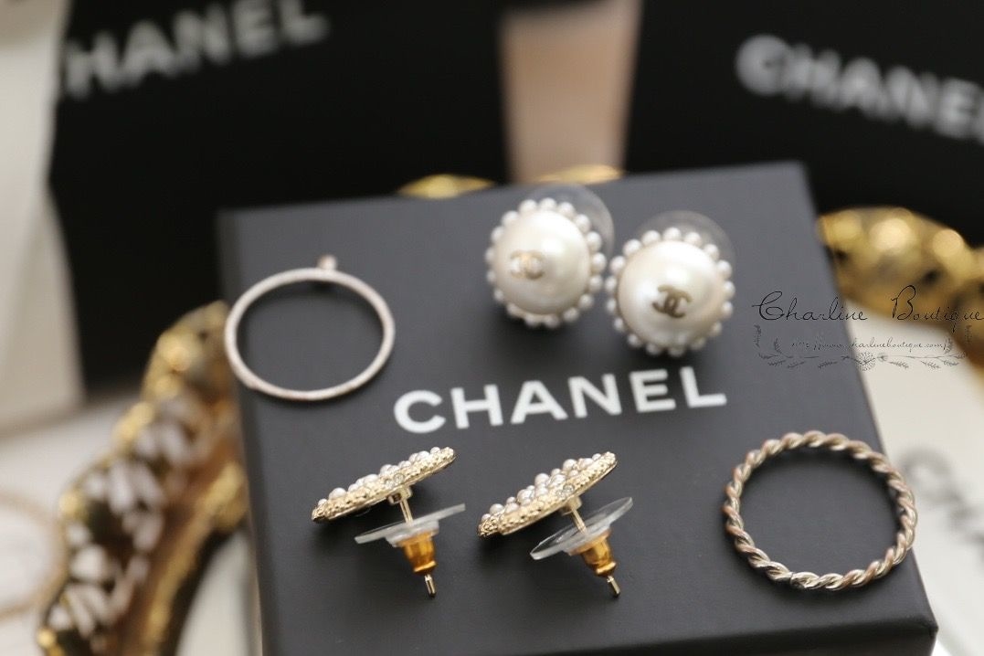Chanel Earrings 金色雙CC珍珠水鑽耳環-Charline Boutique 精品代購