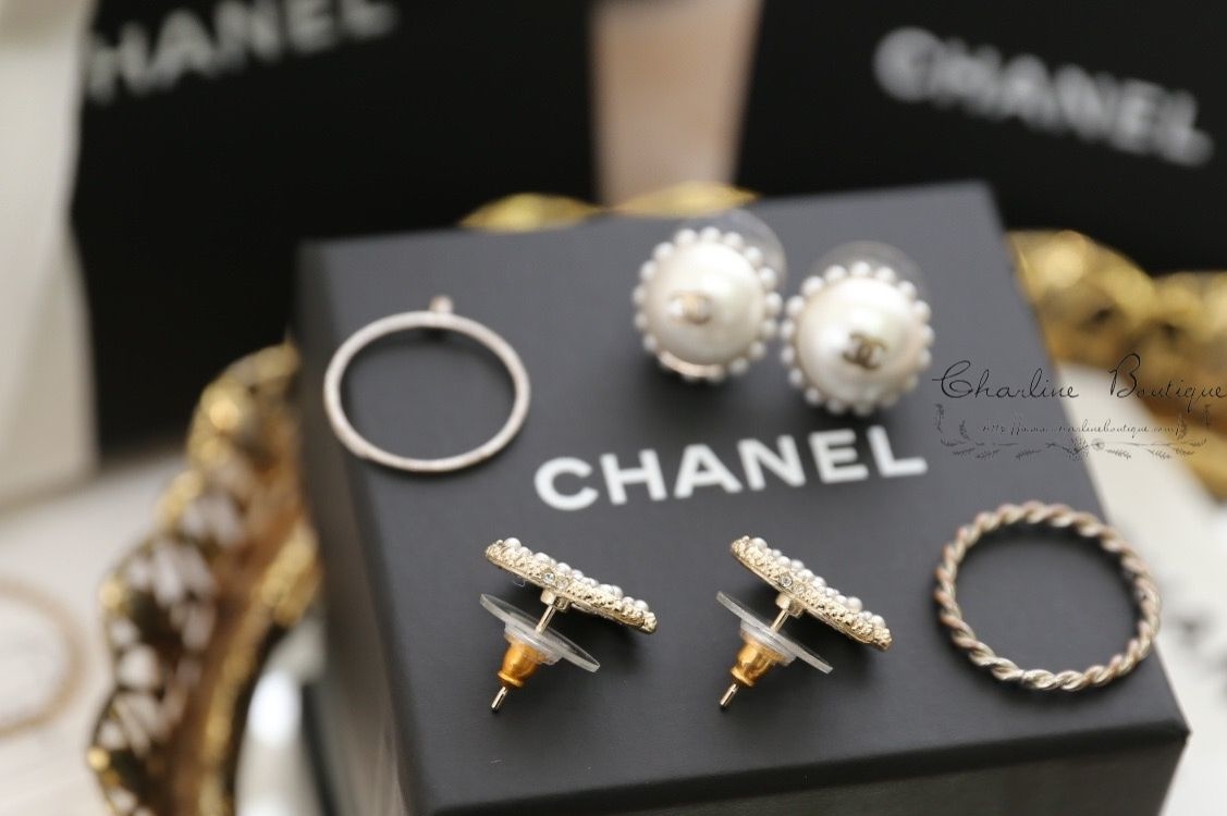 Chanel Earrings 金色雙CC珍珠水鑽耳環-Charline Boutique 精品代購