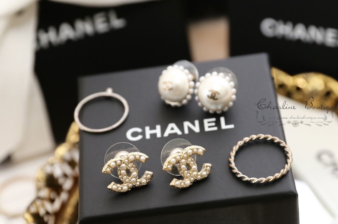 Chanel Earrings 金色雙CC珍珠水鑽耳環-Charline Boutique 精品代購