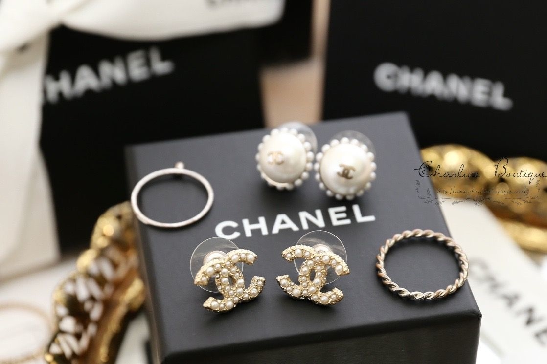 Chanel Earrings 金色雙CC珍珠水鑽耳環-Charline Boutique 精品代購