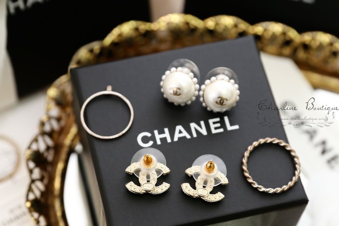 Chanel Earrings 金色雙CC珍珠水鑽耳環-Charline Boutique 精品代購