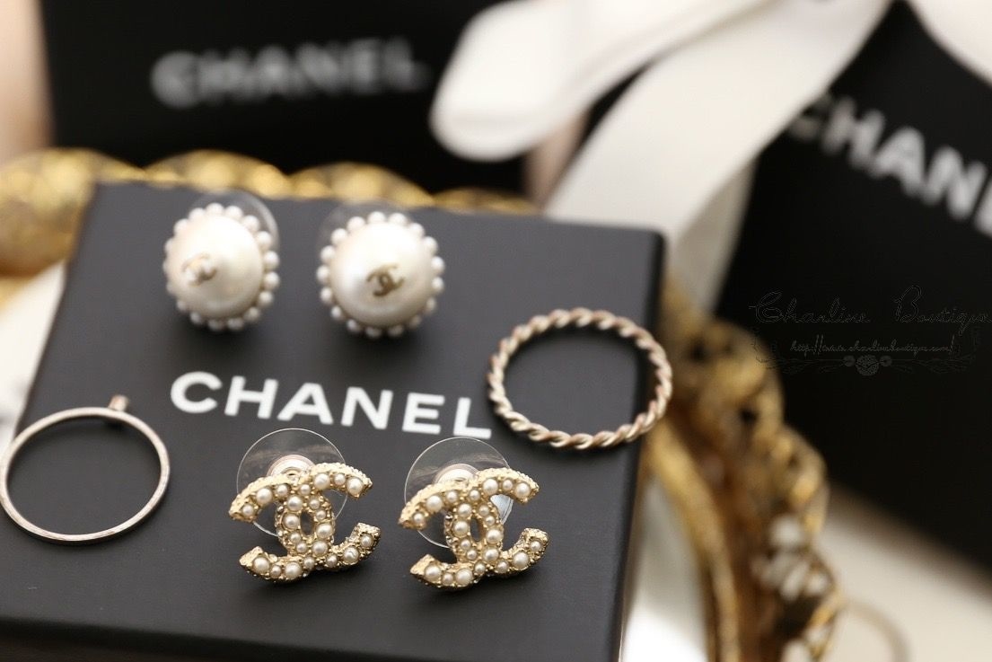 Chanel Earrings 金色雙CC珍珠水鑽耳環-Charline Boutique 精品代購