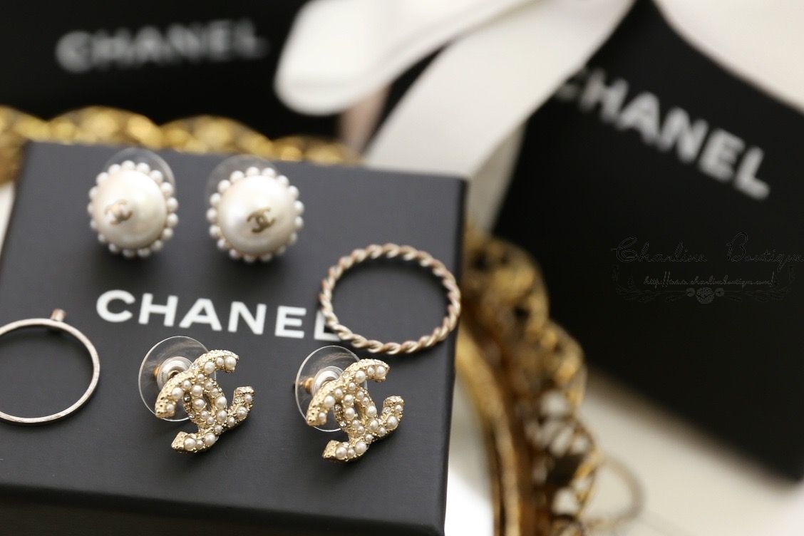 Chanel Earrings 金色雙CC珍珠水鑽耳環-Charline Boutique 精品代購