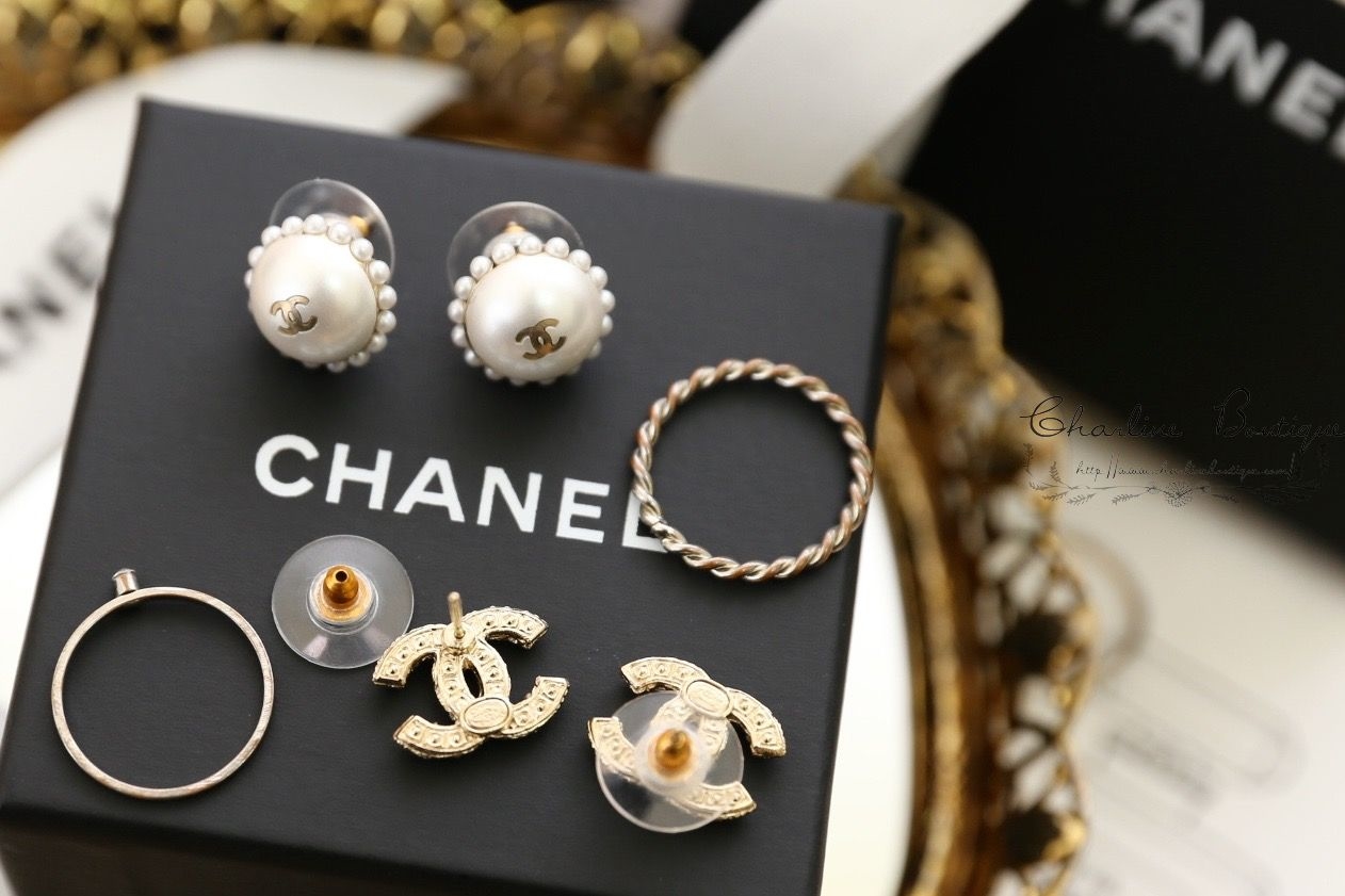 Chanel Earrings 金色雙CC珍珠水鑽耳環-Charline Boutique 精品代購
