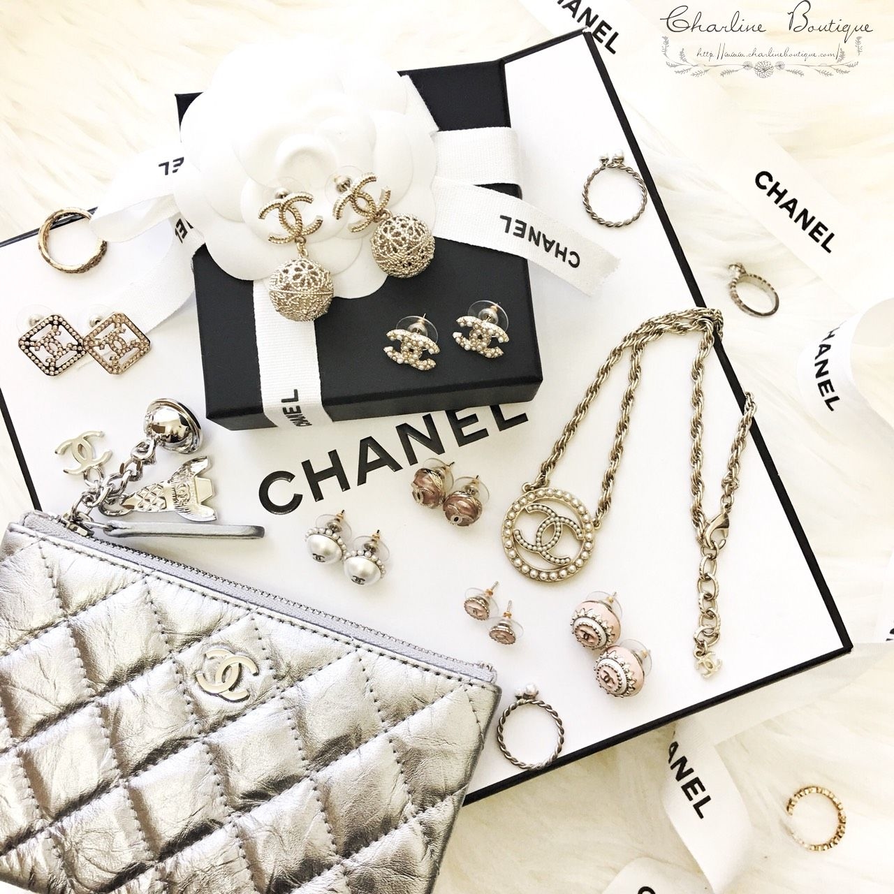 Chanel Earrings 金色雙CC珍珠水鑽耳環-Charline Boutique 精品代購