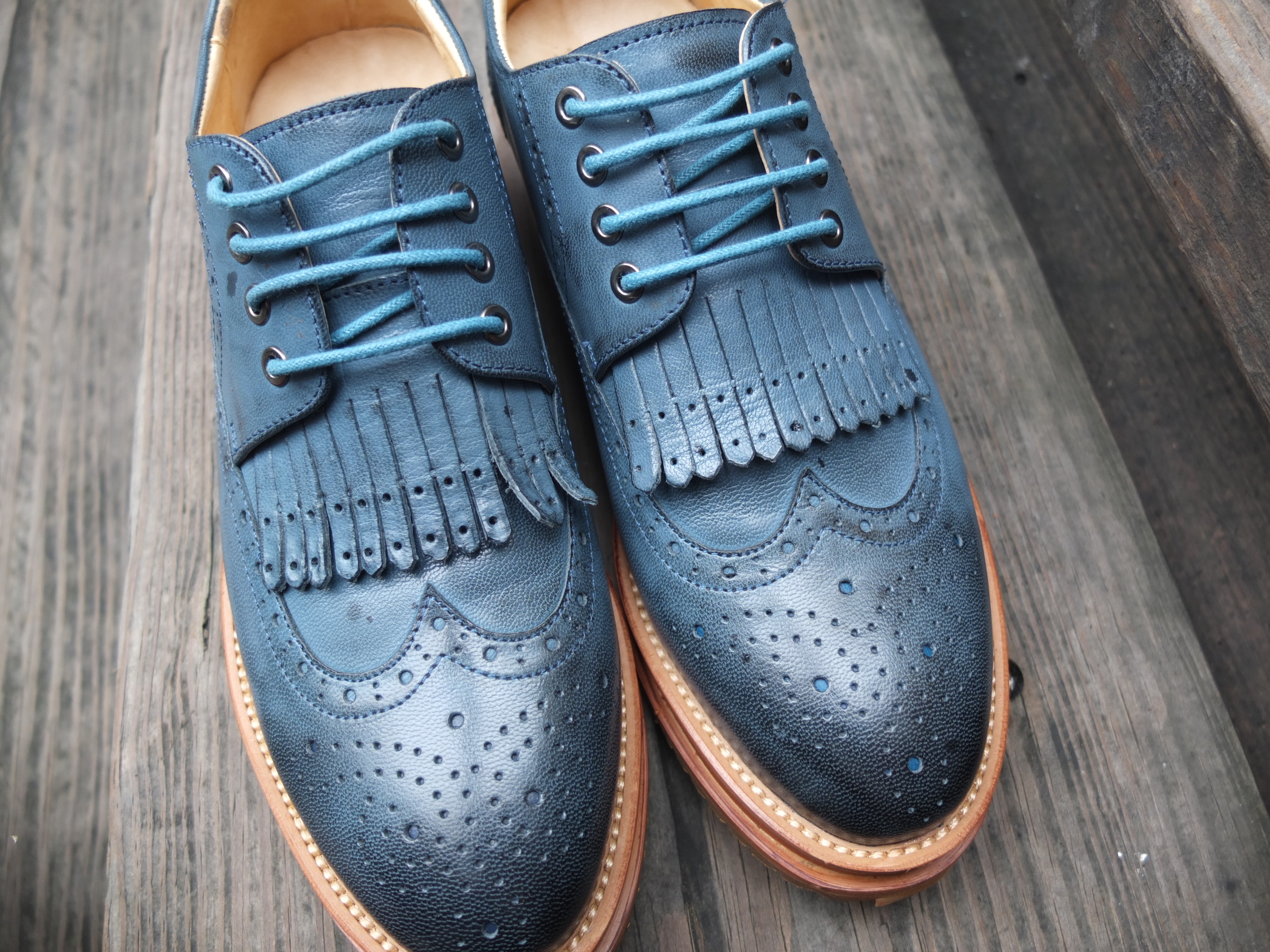 【英倫學院】擦蠟雙色羊皮厚底德比鞋牛津鞋