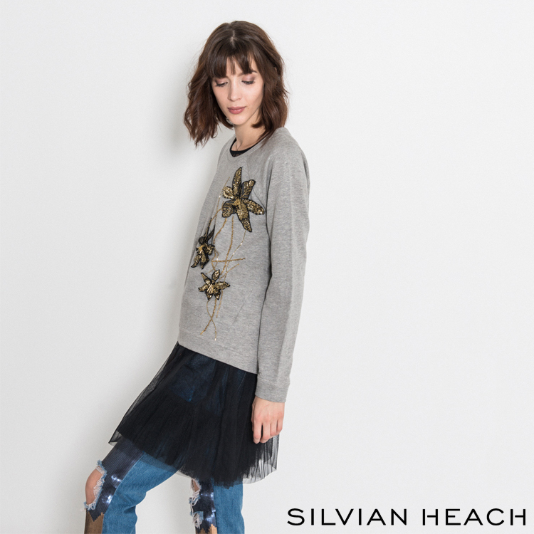 【SILVIAN HEACH】兩件式縫珠花卉長袖T恤內搭背心蓬蓬洋裝
