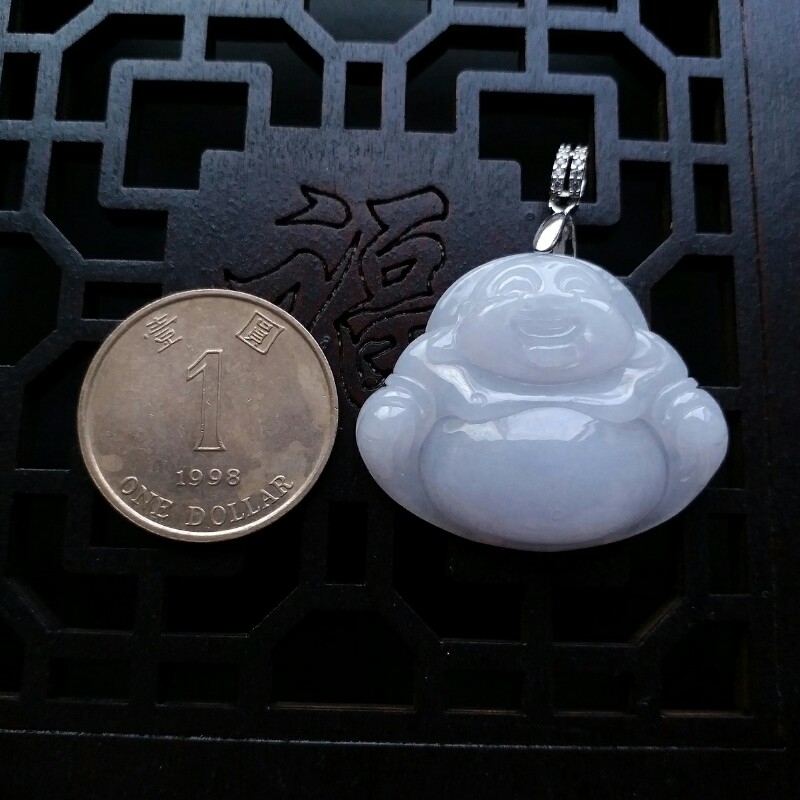 冰淡紫笑佛吊墜, 天然翡翠A玉, 緬甸玉, Jade, Jadeite