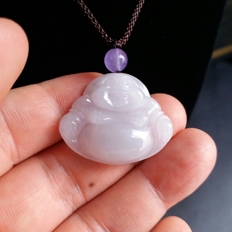 冰淡紫笑佛吊墜, 天然翡翠A玉, 緬甸玉, Jade, Jadeite