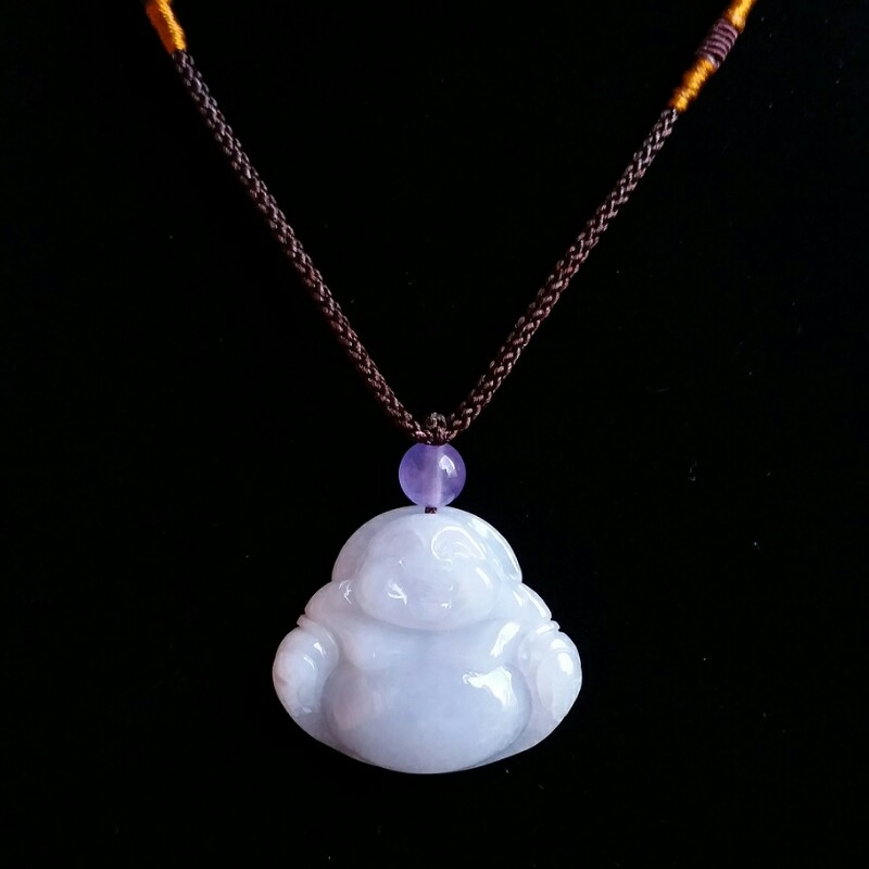 冰淡紫笑佛吊墜, 天然翡翠A玉, 緬甸玉, Jade, Jadeite