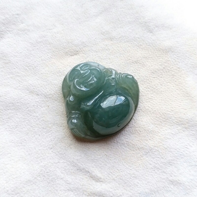 J828 冰油青小笑佛吊墜