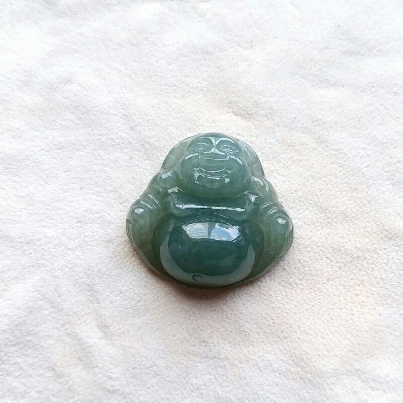 冰油青小笑佛吊墜, 天然翡翠A玉, 緬甸玉, Jade, Jadeite