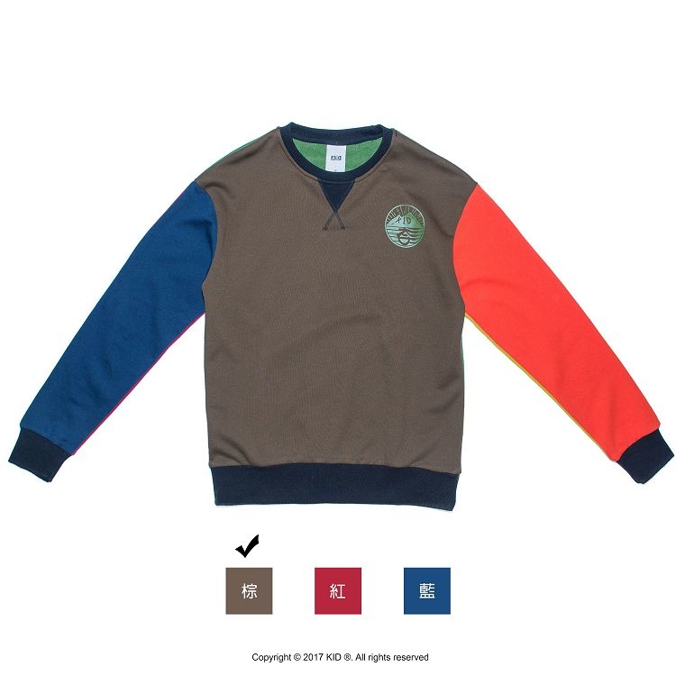 KID ® 夏威夷六色拼接大學T 棕綠