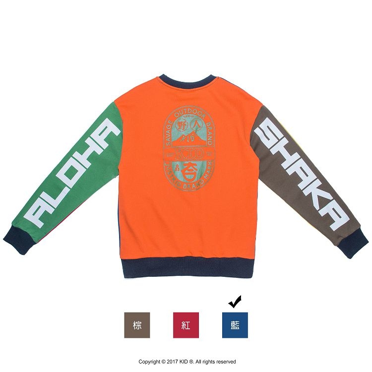 KID ® 夏威夷標語六色拼接大學T 深藍