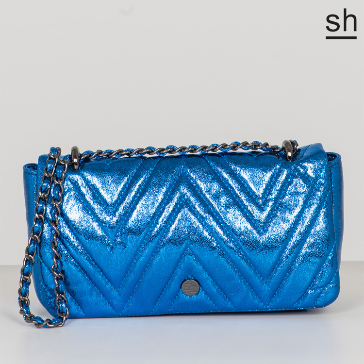 【SH】金屬腊光長方鍊包(三用 背帶可變化)-藍色