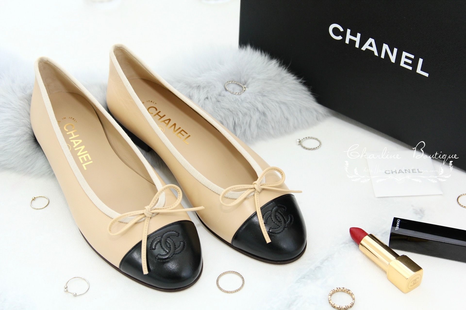 Chanel Ballet Flats 駝/黑色蝴蝶結娃娃鞋