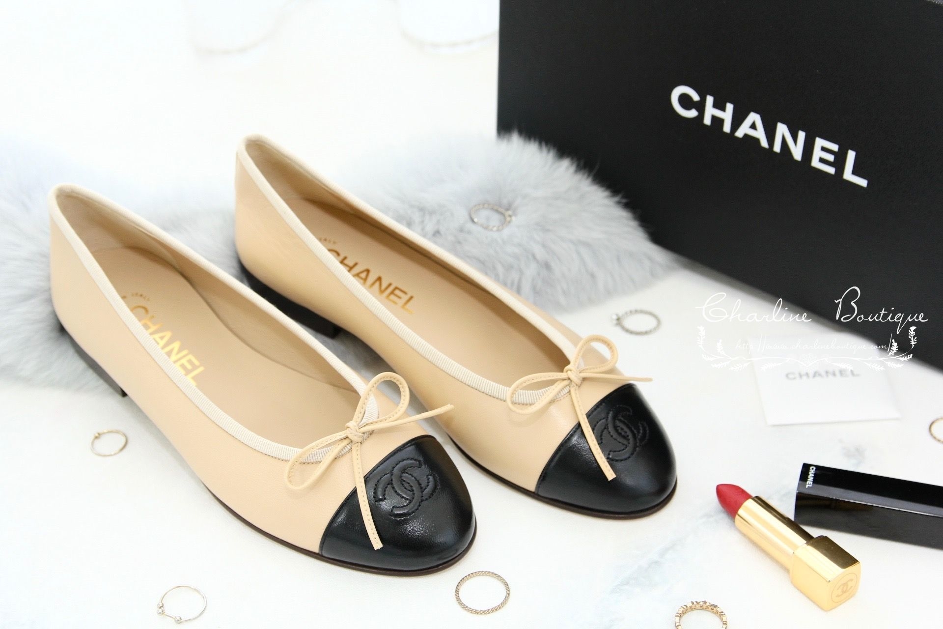 Chanel Ballet Flats 駝/黑色蝴蝶結娃娃鞋-Charline Boutique 精品代購