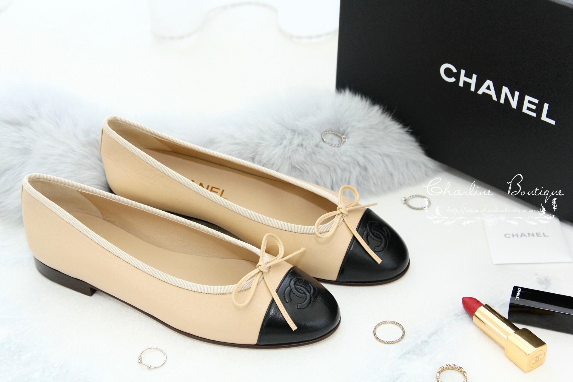 Chanel Ballet Flats 駝/黑色蝴蝶結娃娃鞋-Charline Boutique 精品代購