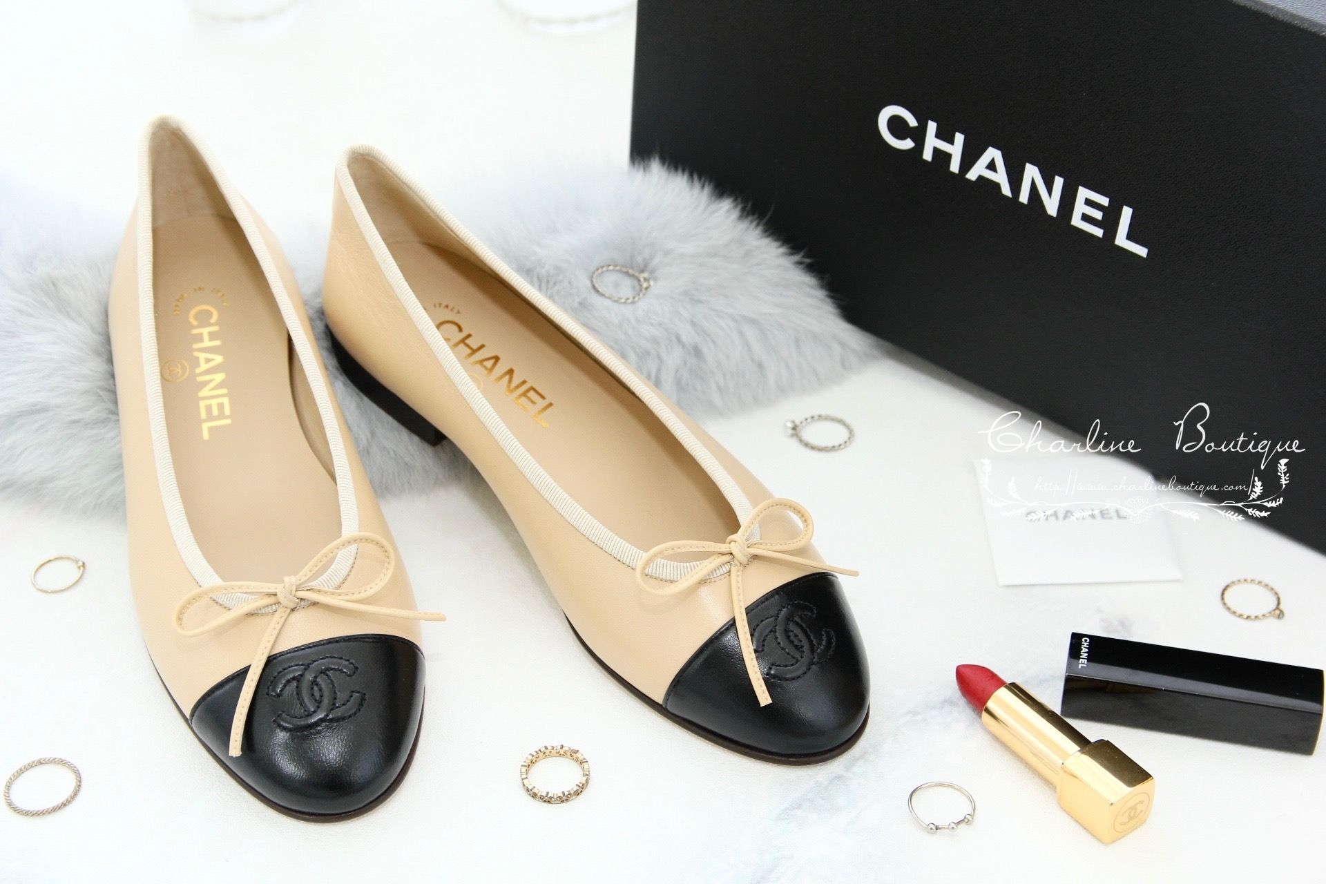 Chanel Ballet Flats 駝/黑色蝴蝶結娃娃鞋-Charline Boutique 精品代購