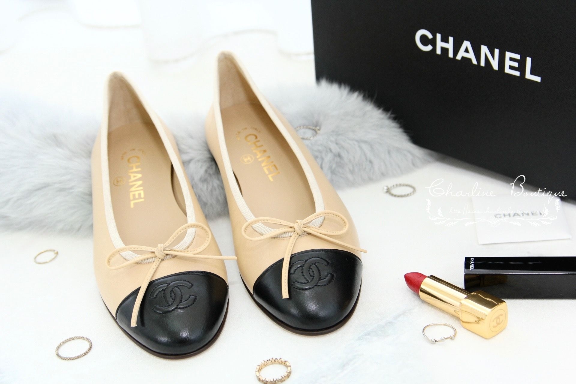 Chanel Ballet Flats 駝/黑色蝴蝶結娃娃鞋-Charline Boutique 精品代購