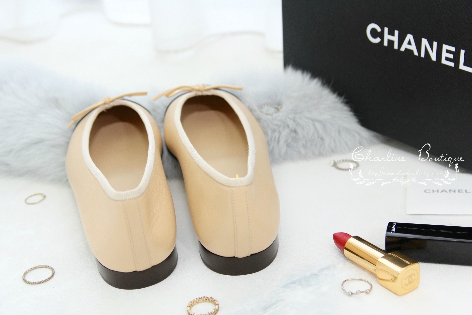 Chanel Ballet Flats 駝/黑色蝴蝶結娃娃鞋-Charline Boutique 精品代購