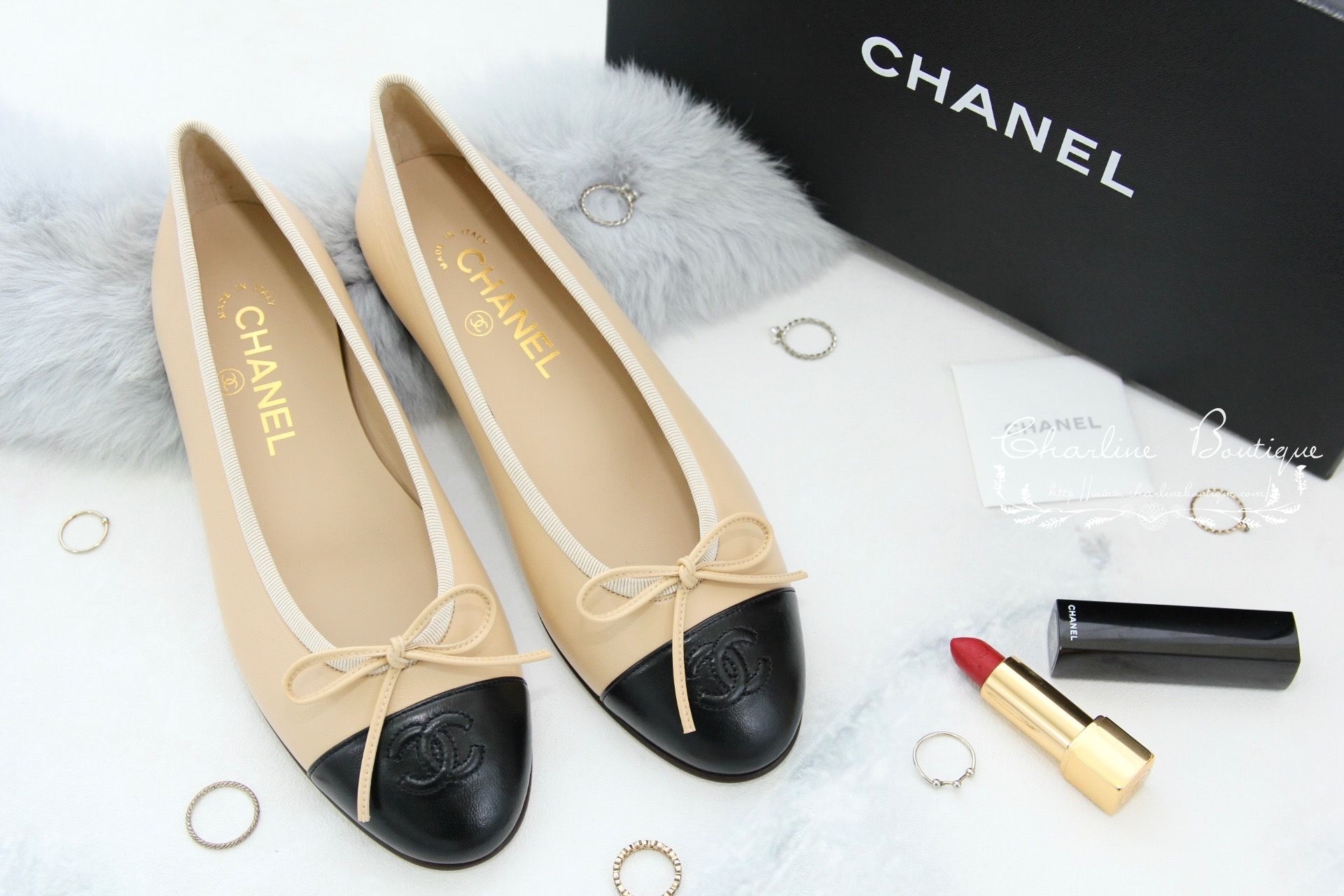 Chanel Ballet Flats 駝/黑色蝴蝶結娃娃鞋-Charline Boutique 精品代購
