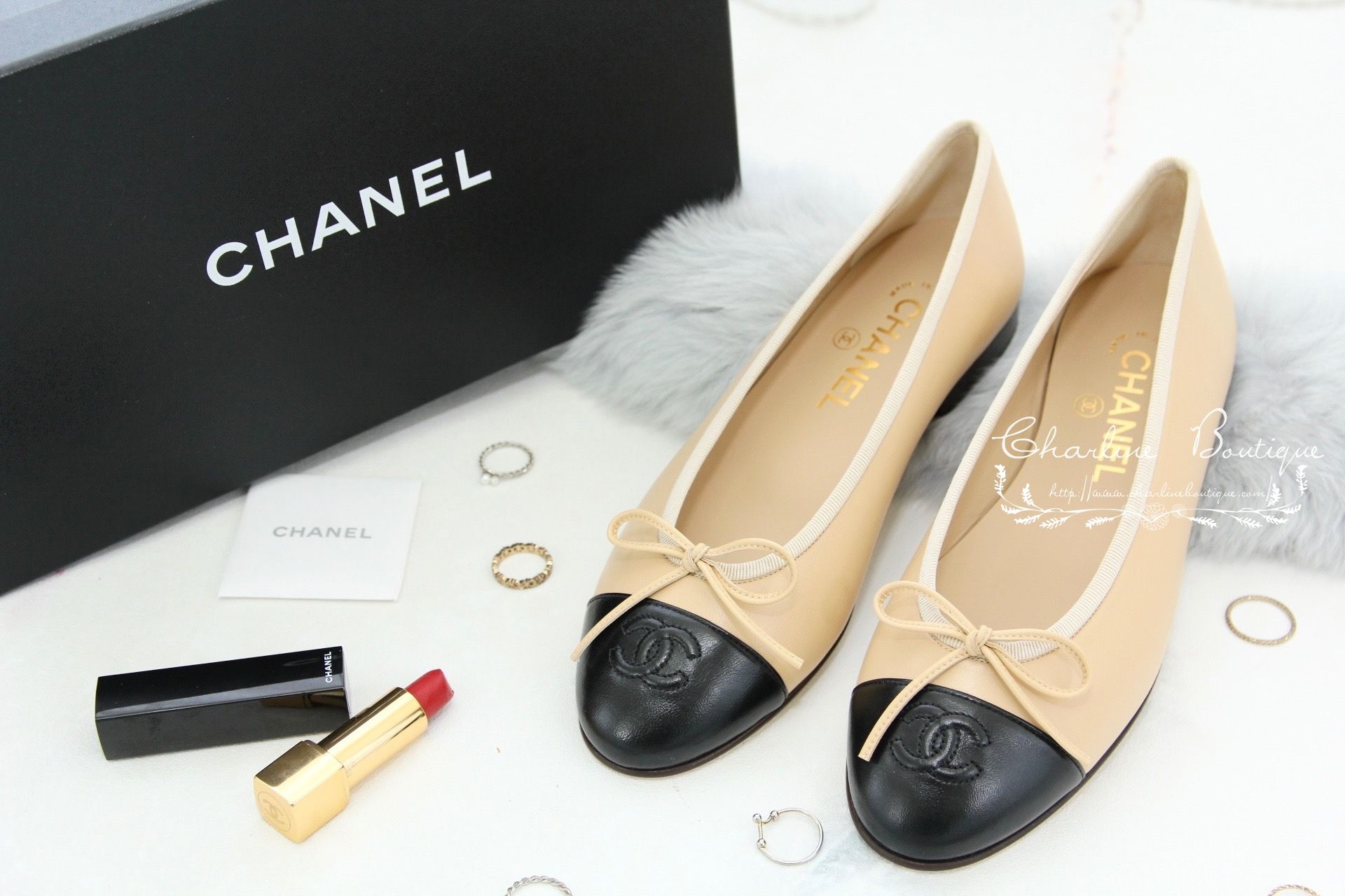 Chanel Ballet Flats 駝/黑色蝴蝶結娃娃鞋-Charline Boutique 精品代購