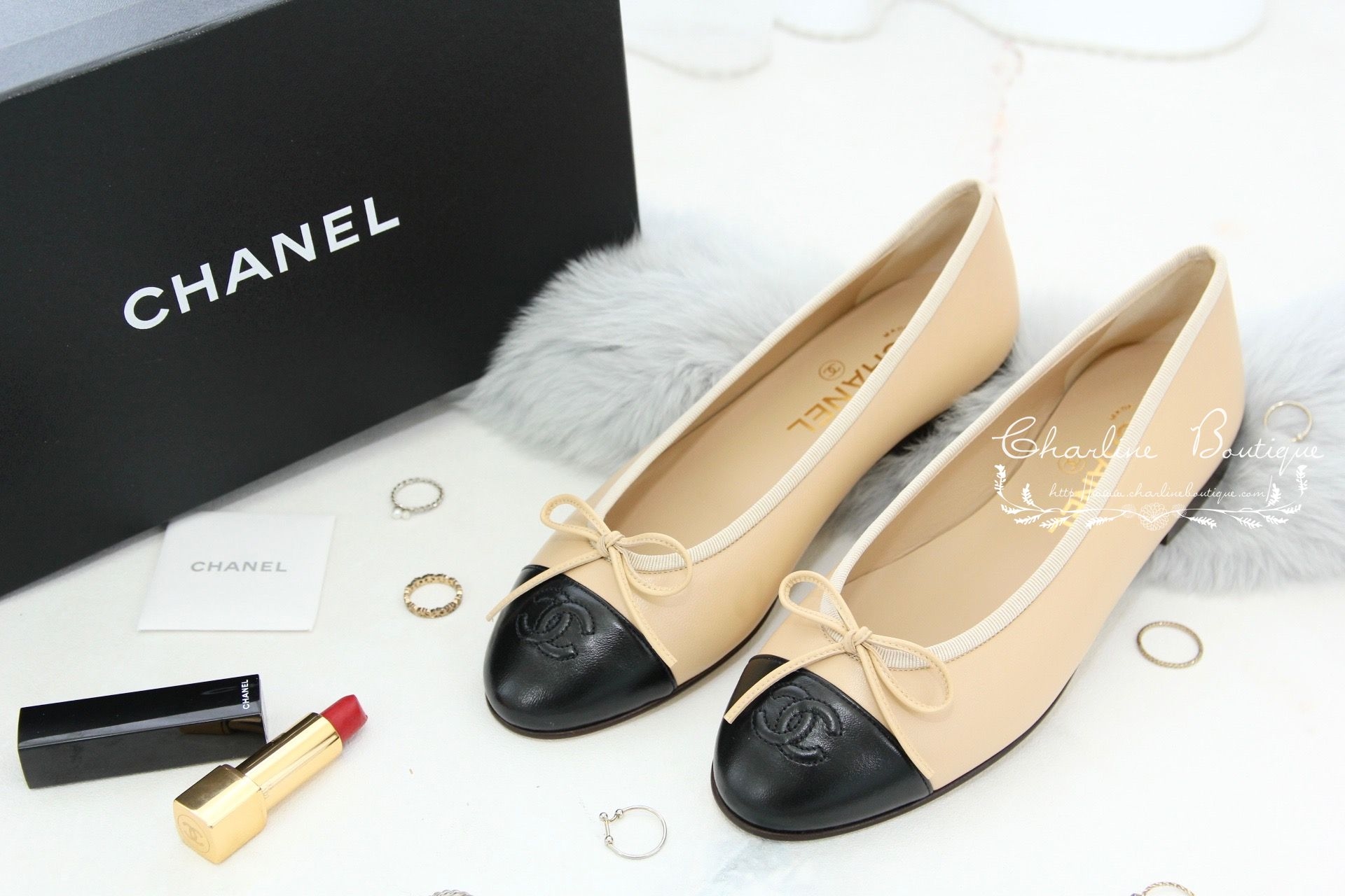 Chanel Ballet Flats 駝/黑色蝴蝶結娃娃鞋-Charline Boutique 精品代購